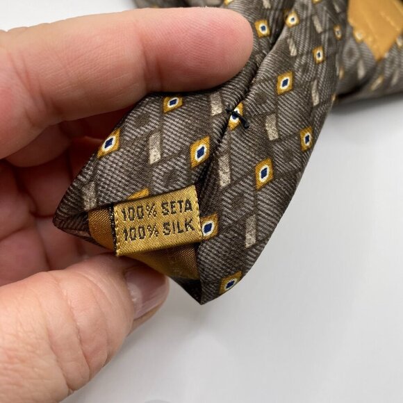 Vintage Today's Man 100% Silk Tan Gold & Blue Tie Made in Italy 60"x4" #386 - Picture 6 of 7